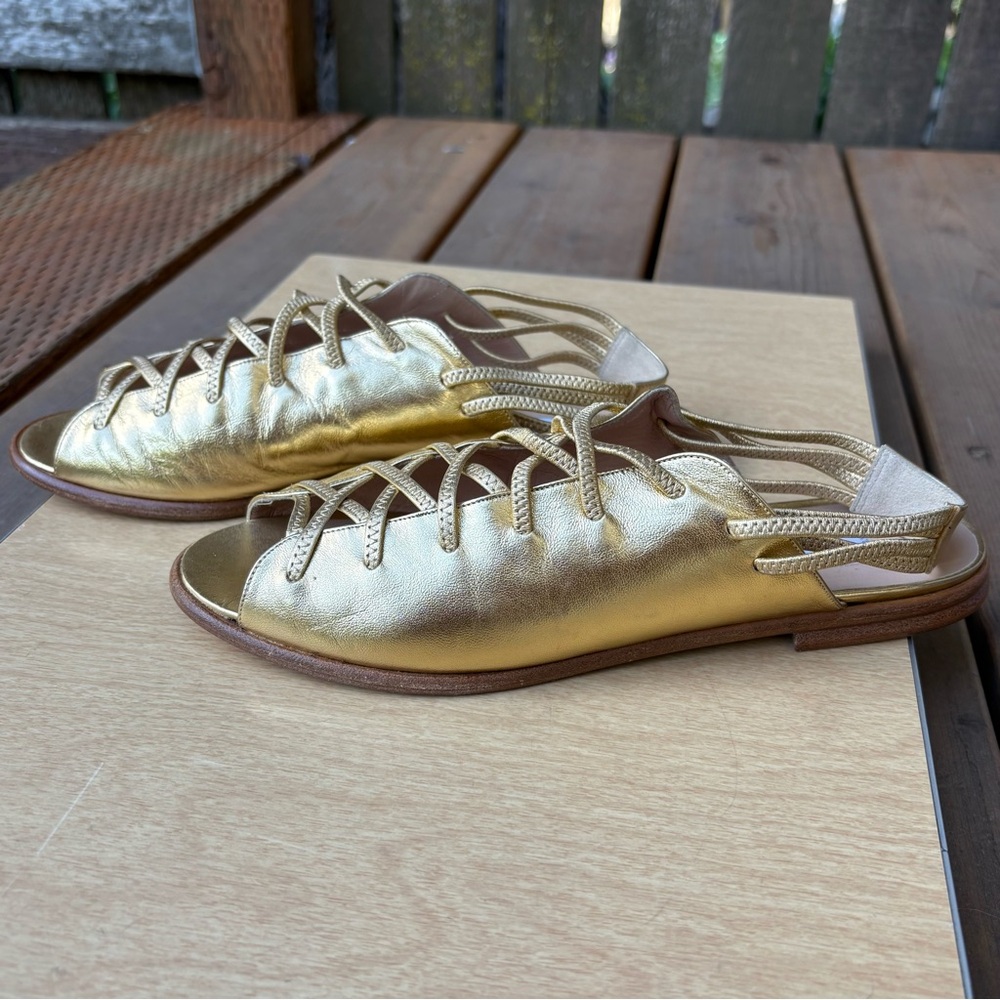 Sonia Rykiel Paris Open Toe Sandal Flats In Gold Sz 39 EU/ 8.5 US - Picture 6 of 13